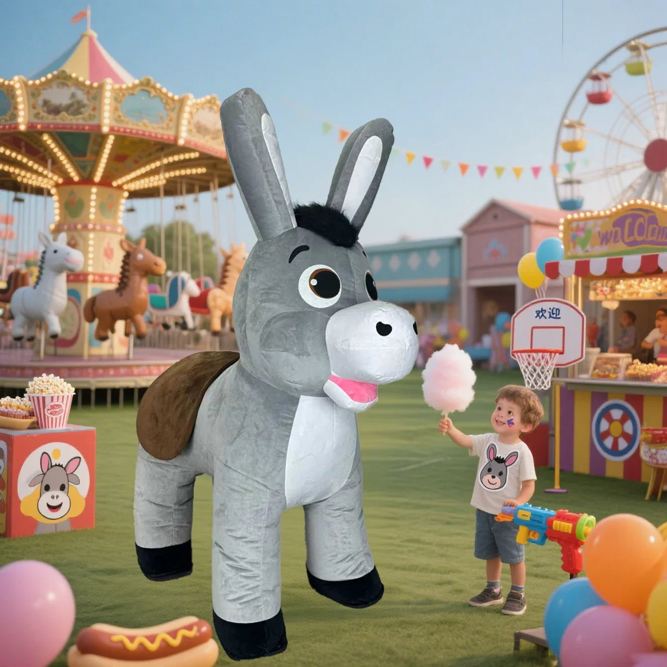 

Inflatable Grey Donkey Mascot Costume Adult Character Parade Cosplay Birthday Halloween Party Event Plush Set No Battery
