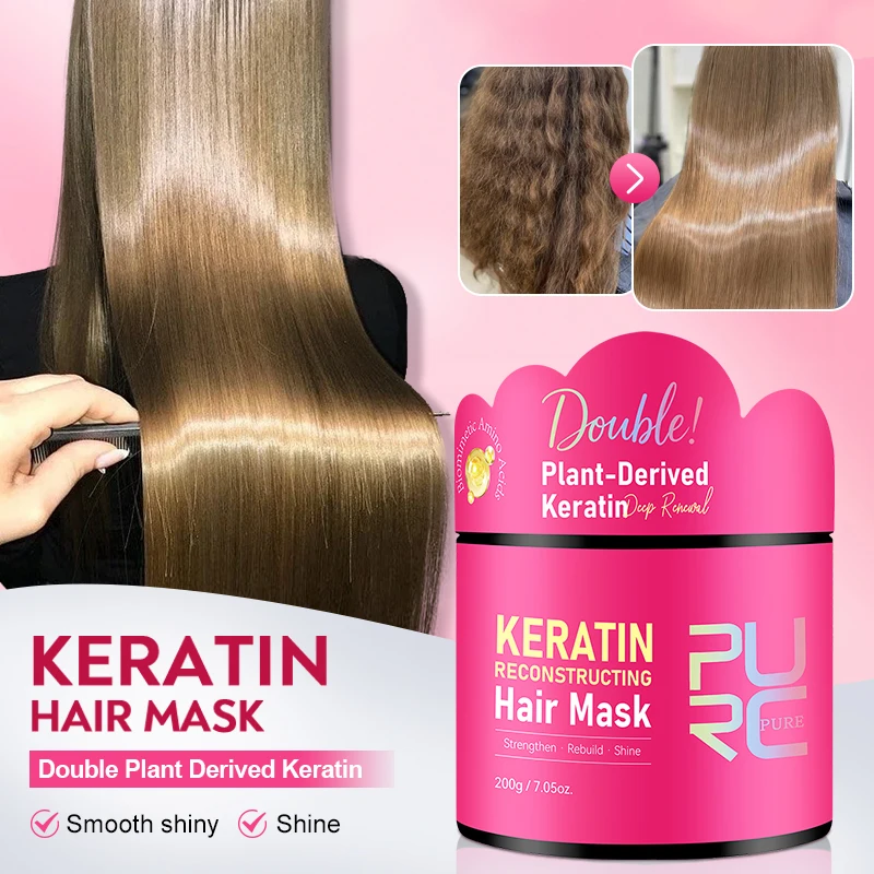 

PURC Keratin Hair Mask Collagen Hair Treatment Cream Smoothing Straightening Nourish Repair Damaged Frizz Hair Care Product 200g