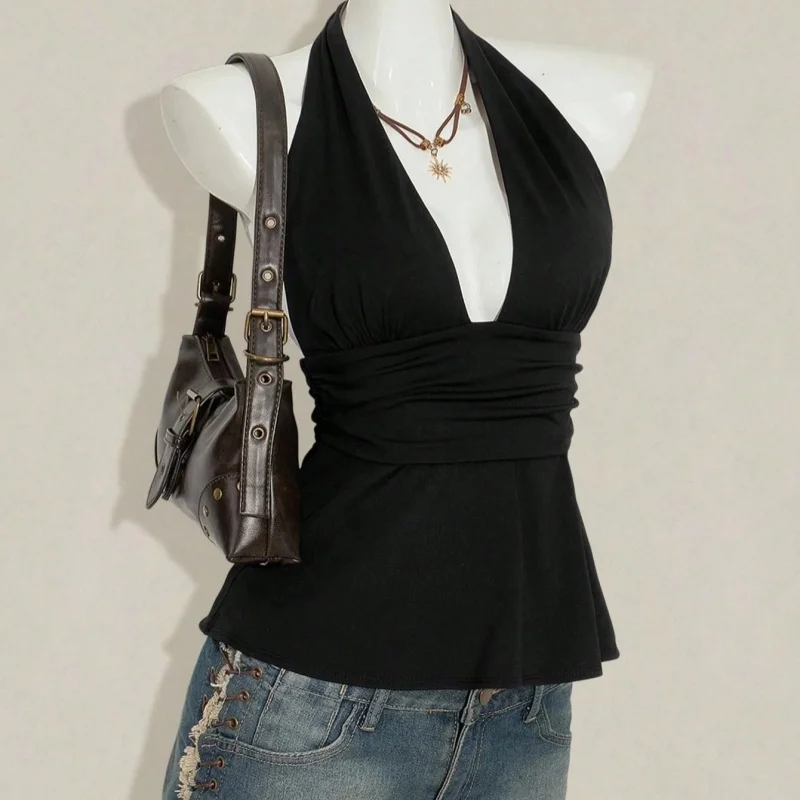 Cross Border European American Summer Street Style V Neck Strapless Slim Solid Color Tank Top For Fashion Women