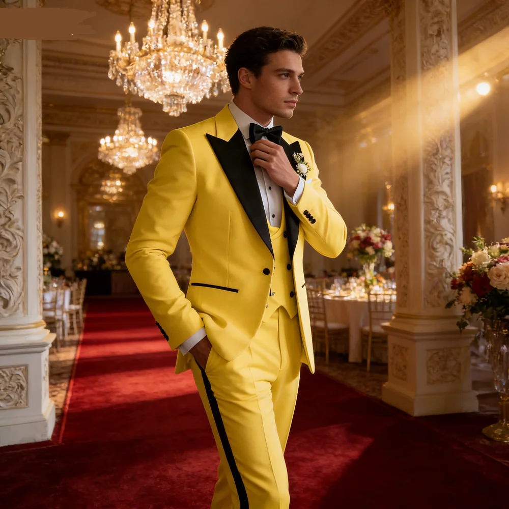 

Men's Wedding Terno Slim Fit Solid Lapel Repeated Smoking 3-Piece Casual Blazer with Pants And Tie for Men