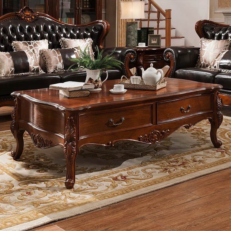 wood coffee table 1.5 meters living room storage rectangular tea table retro European 1.3 meters coffee