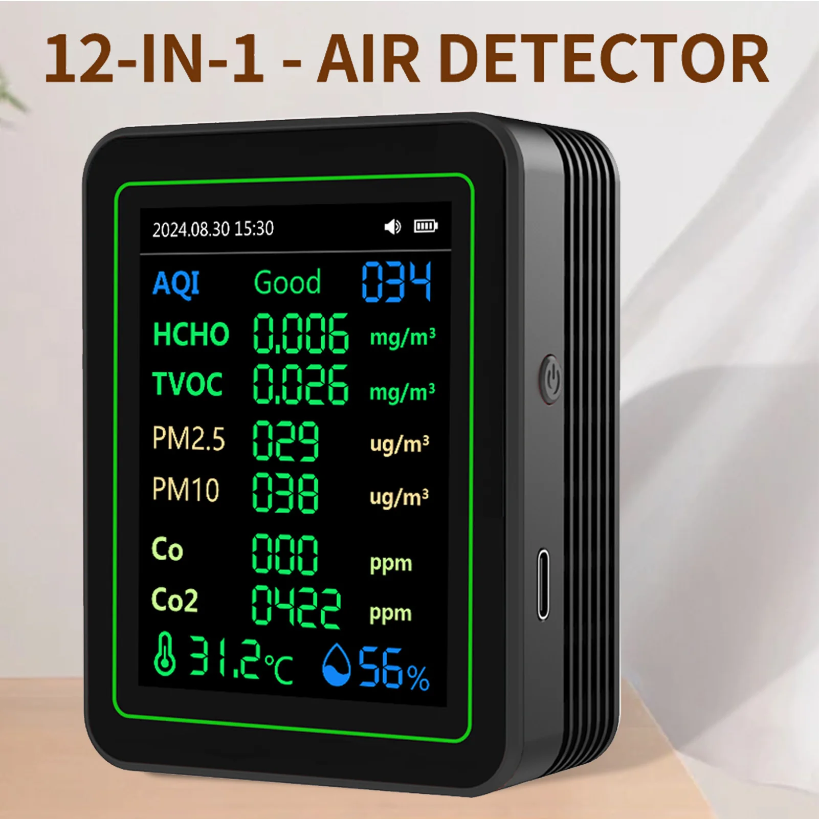 

ZN-MT14 Тестер качества воздуха CO2 HCHO TVOC PM2.5 PM10 Датчик температуры и влажности TFT-экран 2000 мАч Детектор качества воздуха
