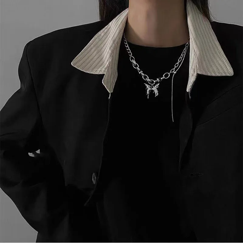 Streetwear Fashion Link Chain Splicing Clavicle Chain Autumn Winter Fashion Butterfly Necklace for Women Sweater Choker Chains