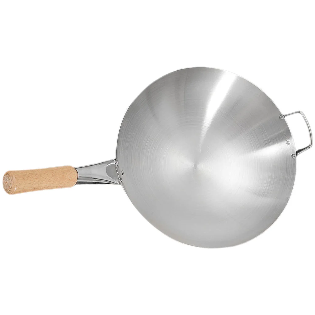 

Stove Stainless Steel Wooden Handle Wok Portable for Frying Pan Stoves Everyday