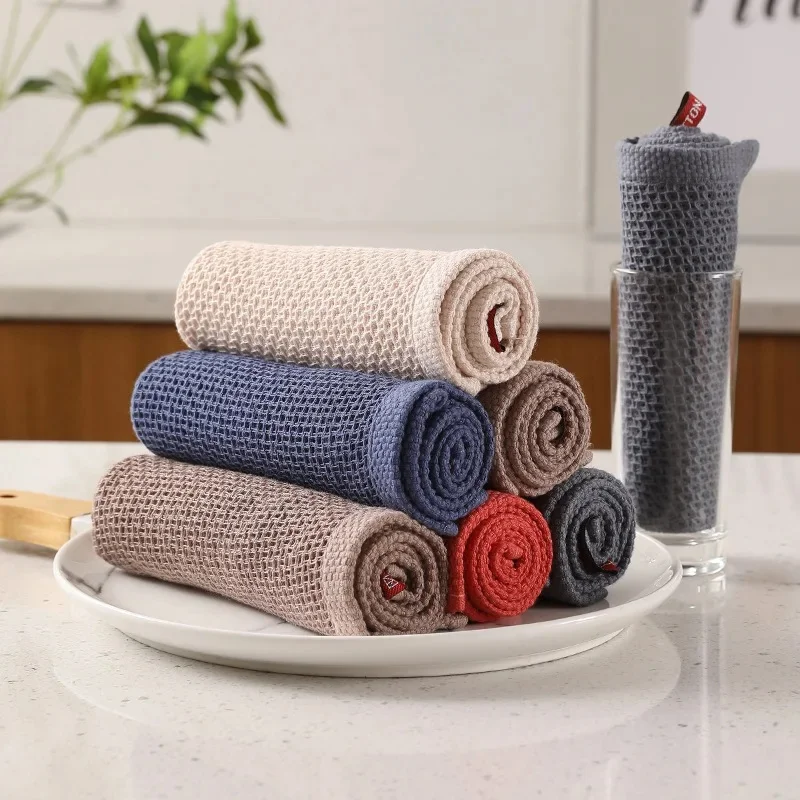 2Pcs 34*34cm Cotton Dishcloth Honeycomb Towel Ultra Soft Absorbent Hand Towel Wash Cloth Household Kitchen Cleaning Cloth Tool