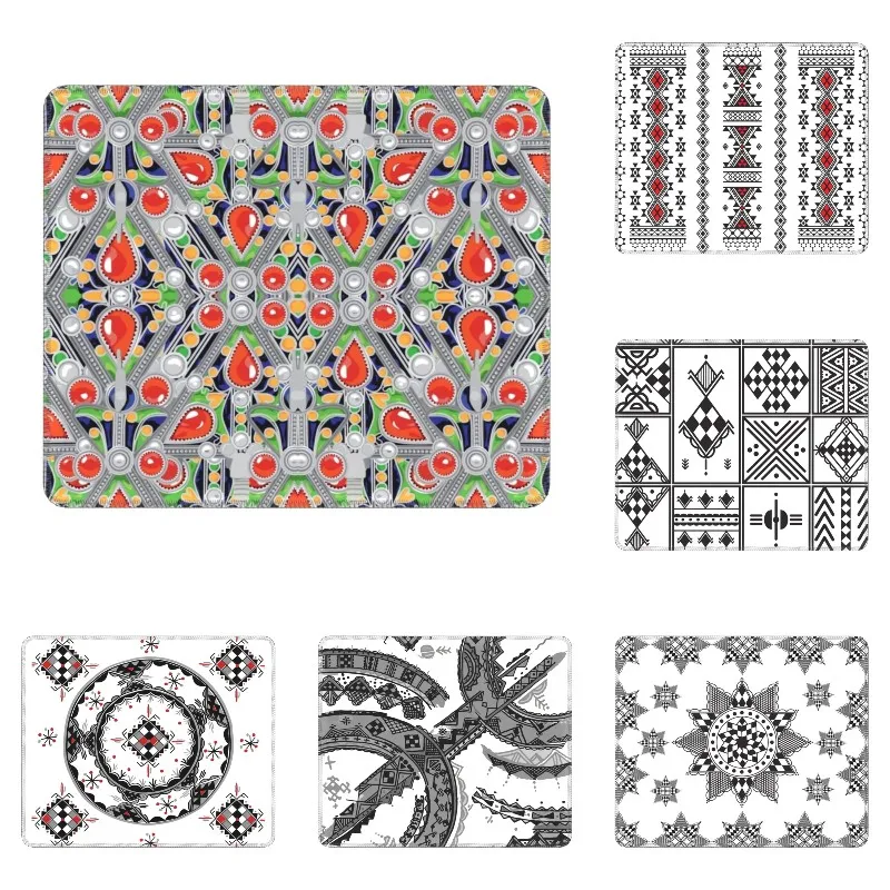 Kabyle Jewelry Laptop Mouse Pads Soft Mousepad with Stitched Edges Non-Slip Rubber Geometry Morocco Mouse Mat for Gaming