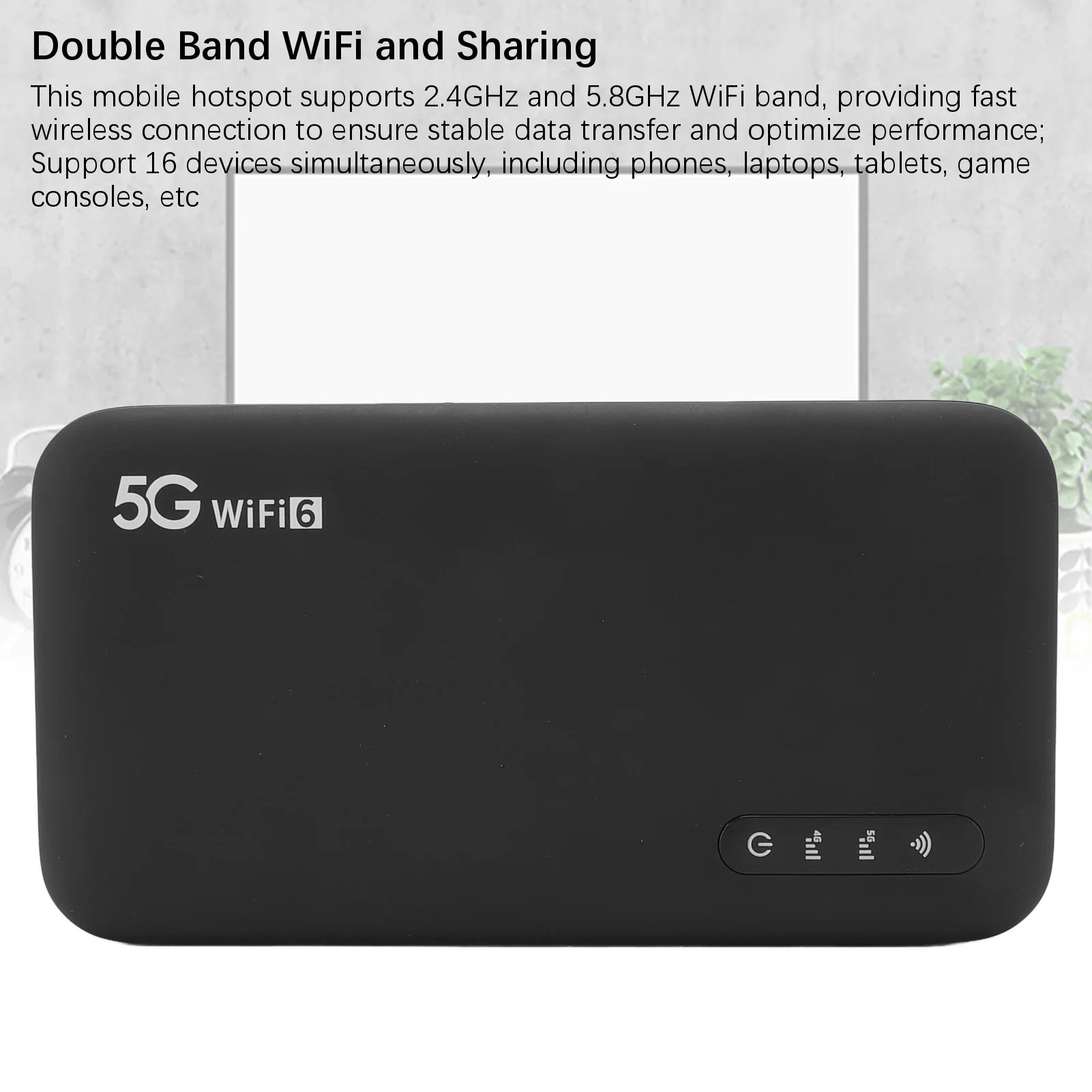 5G WiFi المحمولة المحمول هوت سبوت جهاز التوجيه المحمول مع فتحة للبطاقات SIM دعم 16 جهاز بطارية 6100mAh للاستخدام المنزلي والسفر