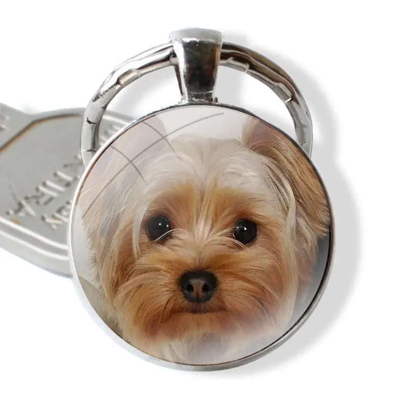 cute dog Yorkshire Terrier Keychain Handmade Glass Cabochon Key Ring Holder Pendant Key Chains