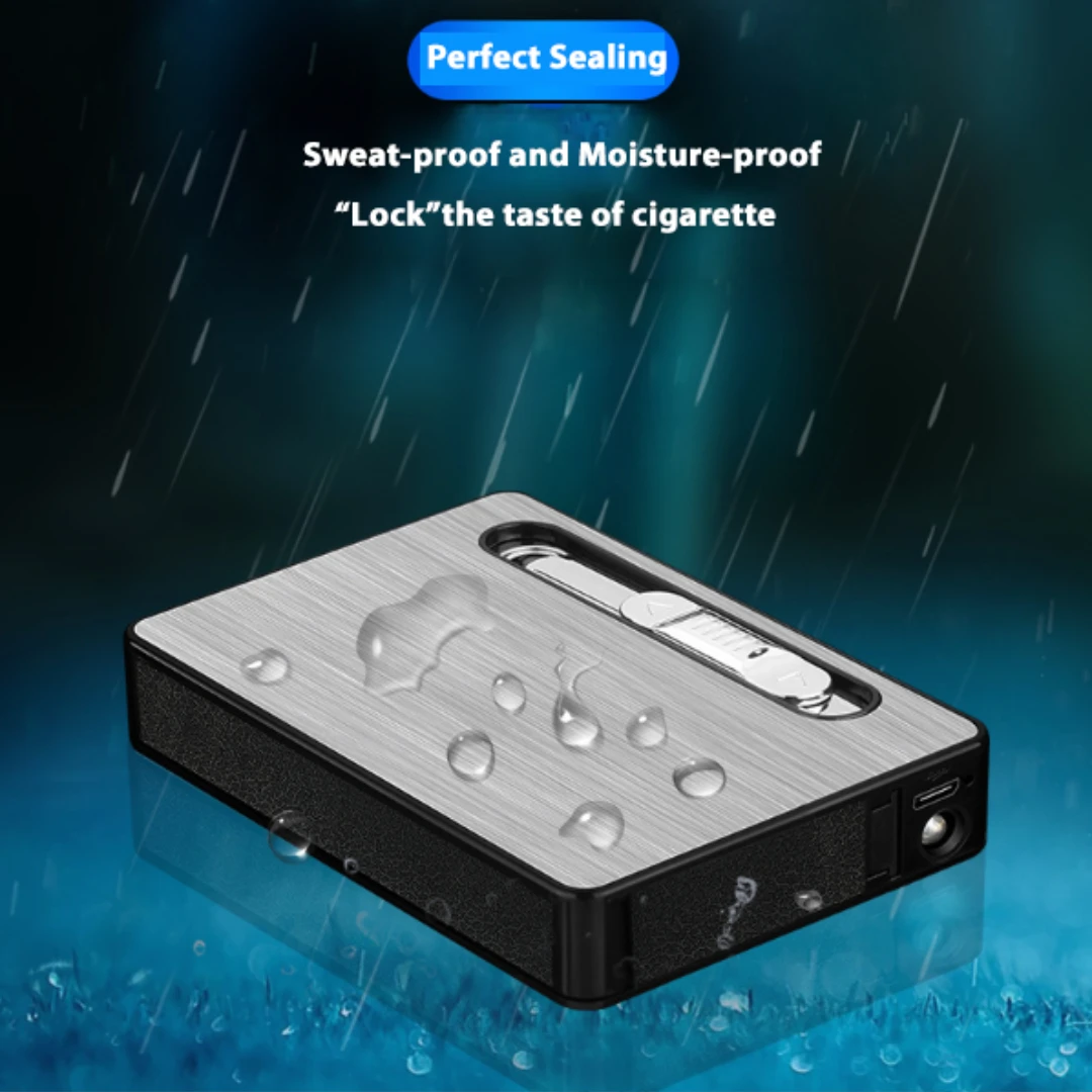 Portable Automatic Cigarette Case with Electronic Lighter and LED Lights,  Cigarette Boxes Holder, Gadget for Men, 10Pcs