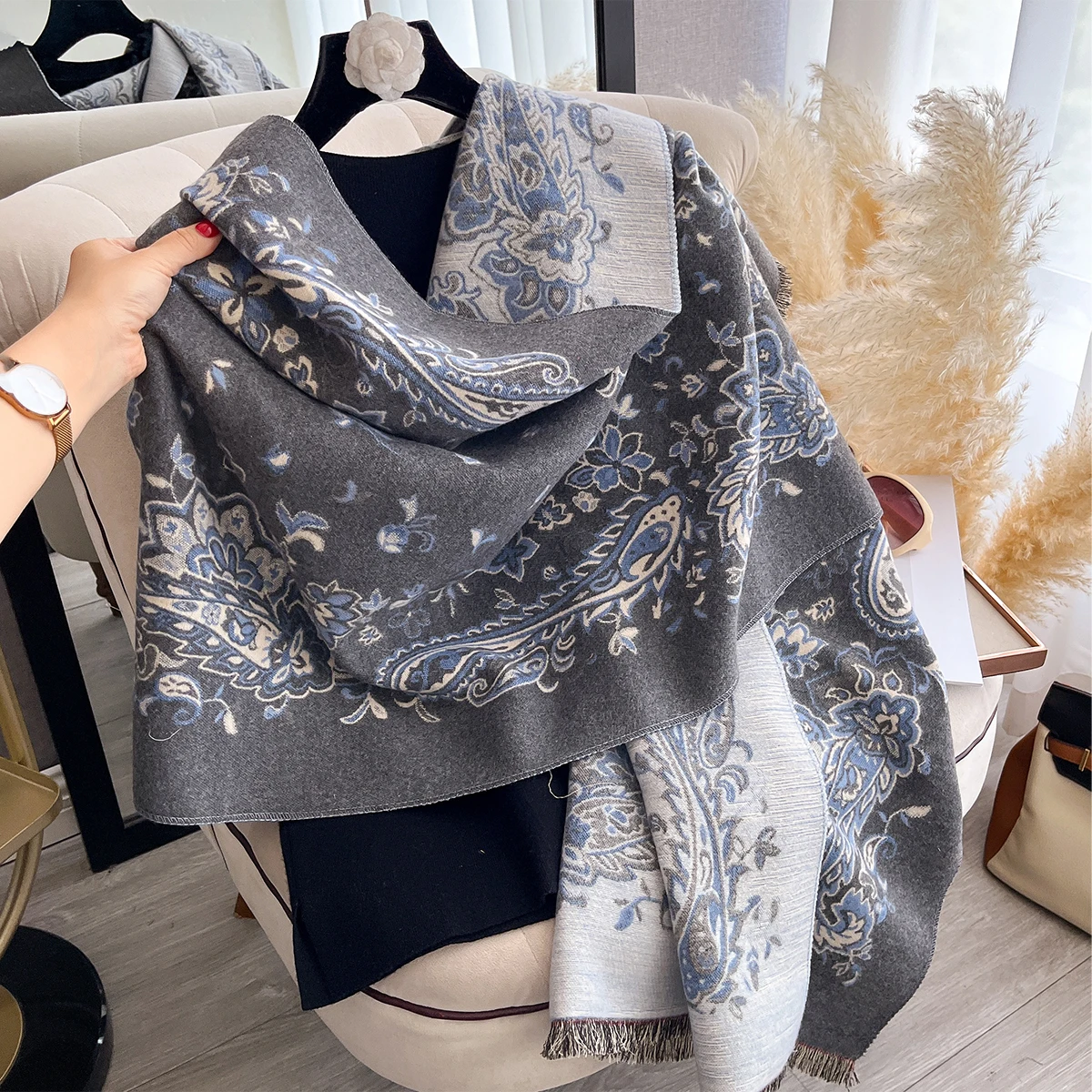 Neue Winter Eleganz Kaschmir Schal Frauen Paisley Zwei-Seitige Schal Weibliche Pashmina Luxus Marke Poncho Dicke Decke Warme Bufanda – Detail 17