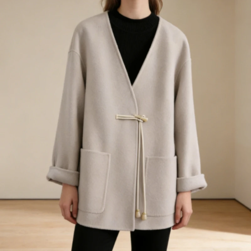 

Женское свободное пальто в стиле ретро Modigirl, весна-осень 2026, элегантная шикарная куртка с v-образным вырезом и пуговицами для городского офиса, женская повседневная одежда