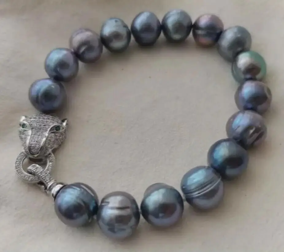 

ОГРОМНЫЙ браслет AAA 11-10 мм с черным жемчугом Южного моря в стиле барокко 7,5-8 дюймов 925S