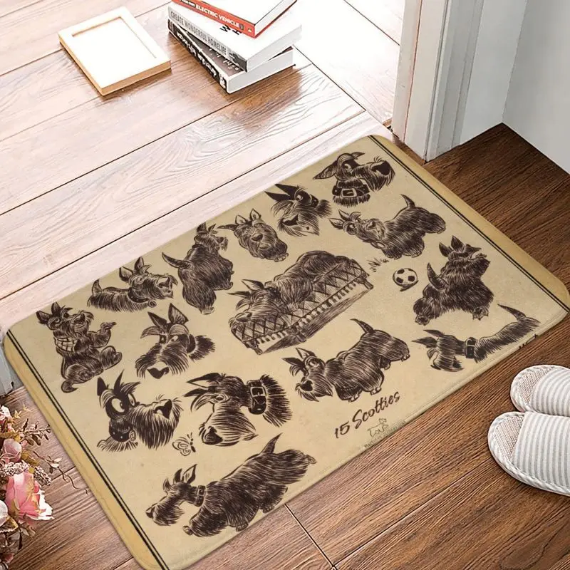 Vintage Scottie Dog Front Door Floor Entrance Mat Scottish Terrier Kitchen Bath Doormat Living Room Carpet Rug Toilet Footpad