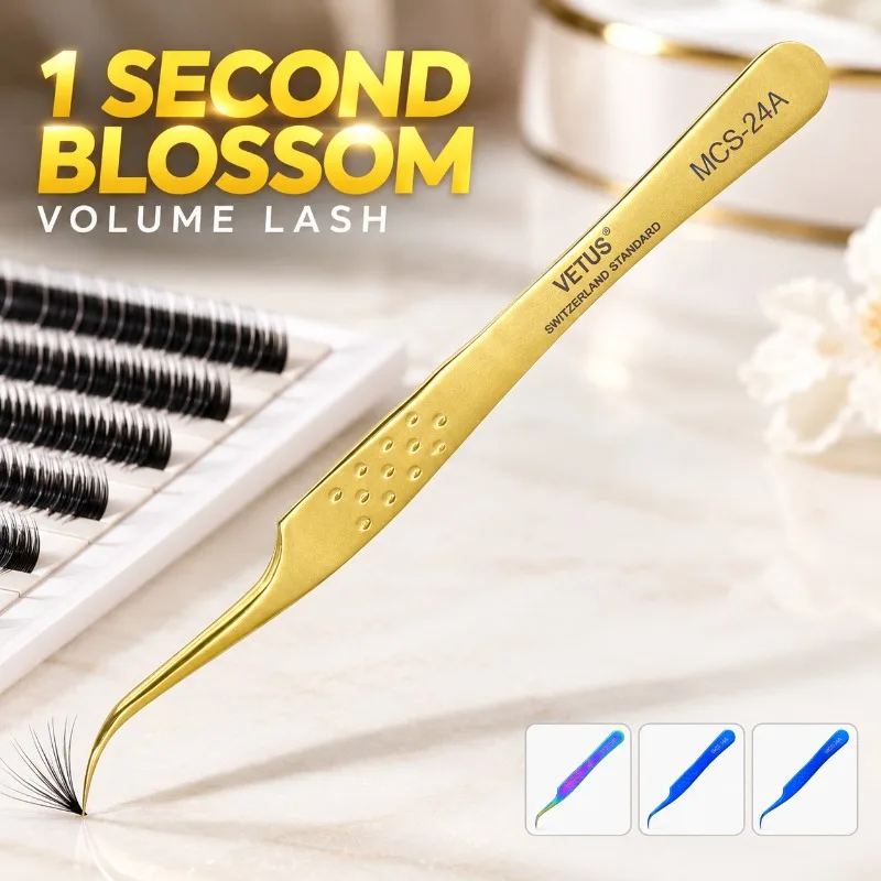 Colorful Stainless Steel Eyelash Blooming Tweezers Graft False Lash Extension Tool One Second Flowering Lashes Salon Beauty