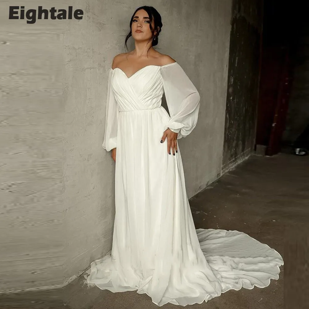 Eightale Boho Wedding Dress Off the Shoulder Long Sleeves Chiffon Backless Princess Bridal Gowns Vestidos De Novia