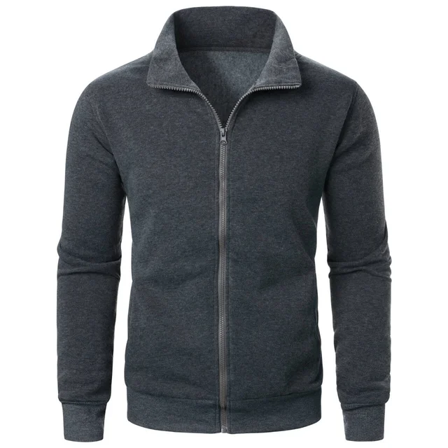 Męska sportowa kurtka na zamek z wysokim kołnierzem, męska bluza w jednolitym kolorze