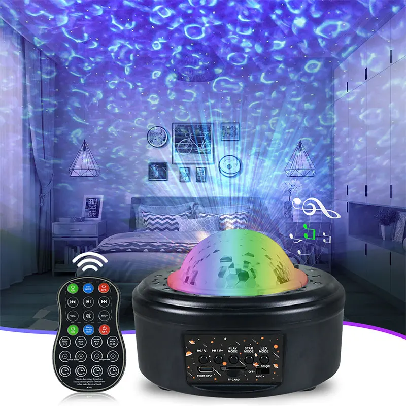 HCWE Sterprojector Afstandsbediening Kleurveranderende muziek voor luidspreker Timer Ocean Wave LED-nachtlampje Lamp voor baby/kinderen