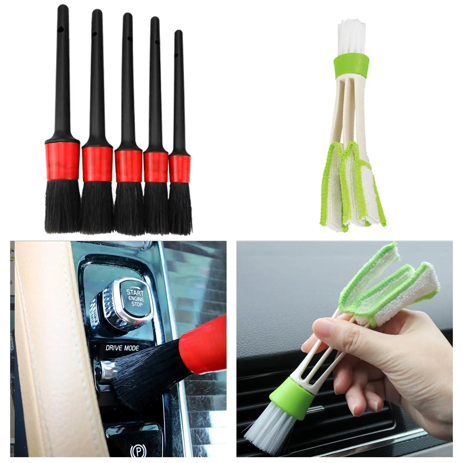 6Pcs Auto Detailing Brush Set Interior Exterior Wet Dry Use Automotive Detail Brushes Fit for Dashboard Cleaning Bicycles Rvs