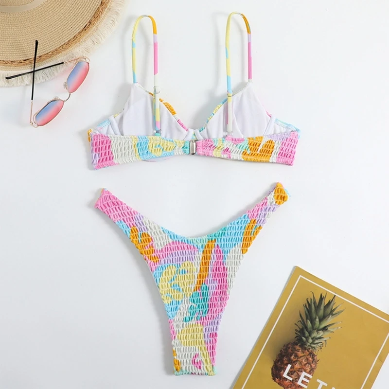 Traje baño Bikinis con estampado para mujer, traje baño con correa ajustable, ropa playa