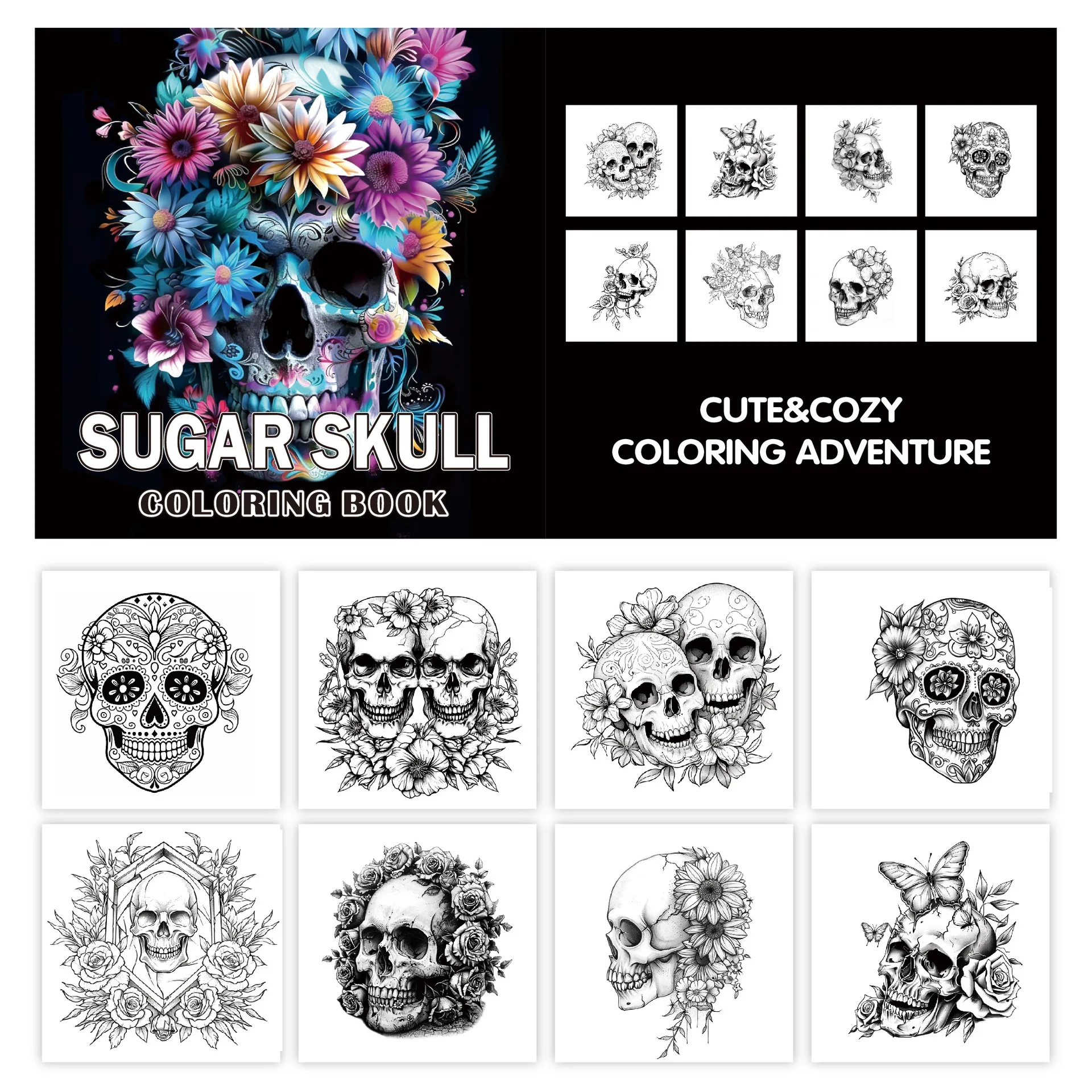 كتاب تلوين Bview Art Skull للبالغين - 24 صفحة من فن الشعار المبتكرة القوطية