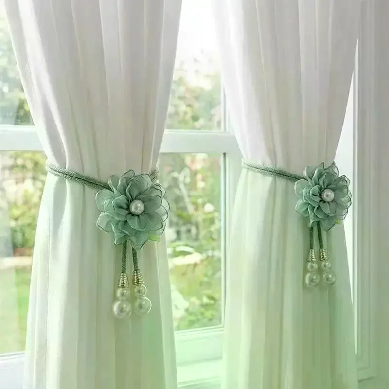 Attache de rideau réglable Camellia, boucle de rideau perlée sans perçage, élégante corde de fixation pour rideaux de salon