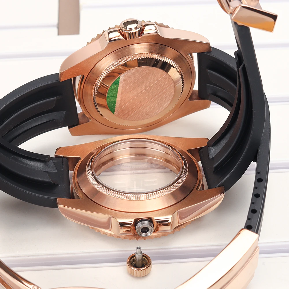 40mm 20ATM Uhrengehäuse Roségold Schwarzes Kautschukarmband Saphirglas Für YACHT NH35 NH36 NH70/72 4R35 7S26 Miyota8215 ETA2824 Damengehäuse – Detail 8