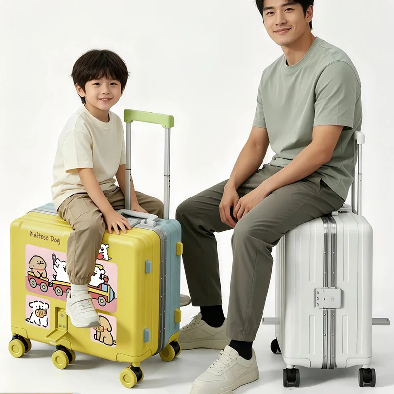 Boys' 20-inch Aluminum Frame Luggage Carry-On Suitcase with Password Pull Handle 18-inch Customized Pattern Children's Travel Ba
