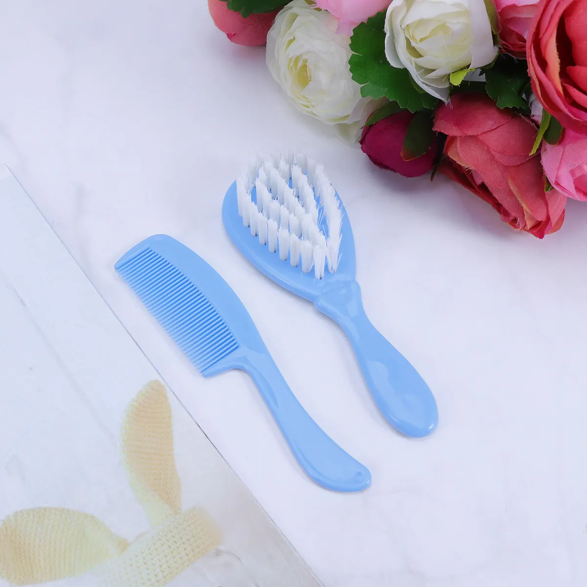 

Baby Comb Brush Set for Infant Head Massage Promotes Blood Circulation Brain Development Anti Static Smooth Circular Teeth Safe