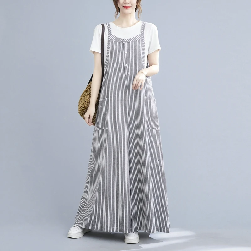 Большой летний полосатый комбинезон с широкими штанинами, женские свободные плиссированные модные женские комбинезоны, повседневные женские комбинезоны, комбинезон Wh9