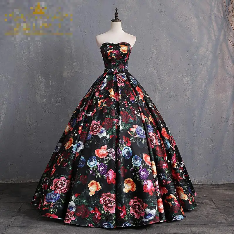 Customized Strapless Quinceanera Dresses Vintage Flowers Elegant Floor-length Puffy Prom Dress Classic Ball Gown With Bow Belt