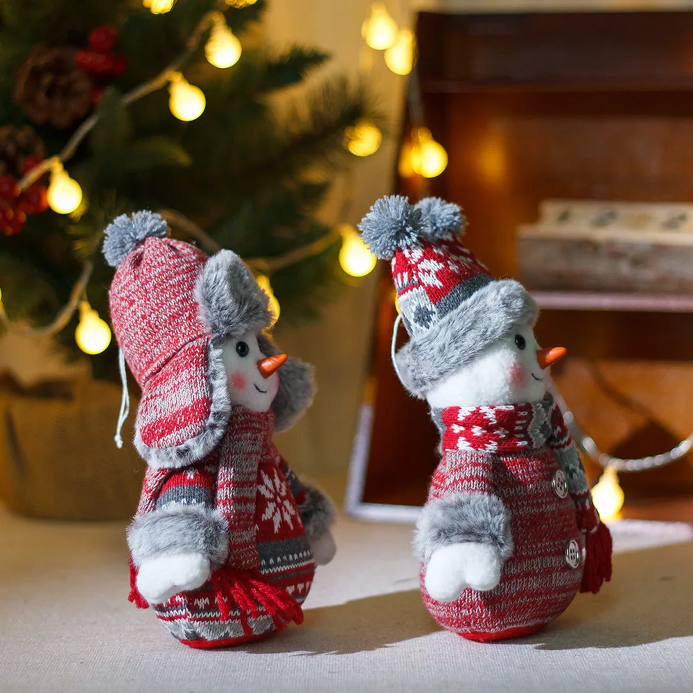 2024 Christmas Creative Winter Knitted Hat Snowman Doll Holiday Party Decorations Gift Xmas Snowman Window Tabletop Decoration