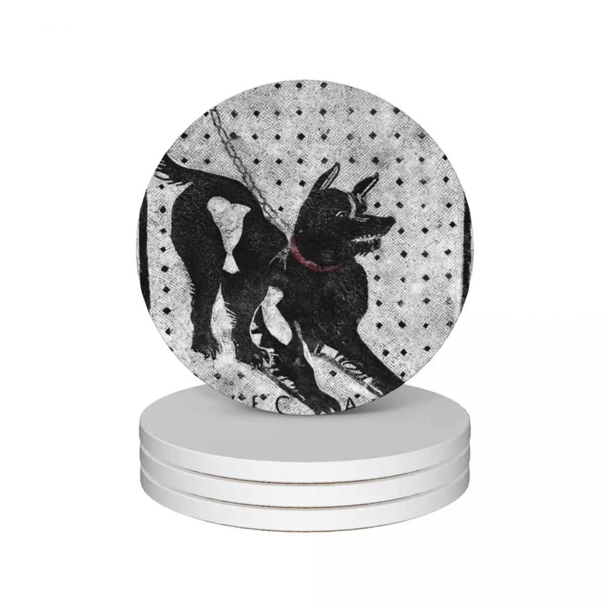 Cave Canem - Beware of Dog - Pompeii Latin Mosaic Ceramic Coasters (Set of 4) anti slip Coasters