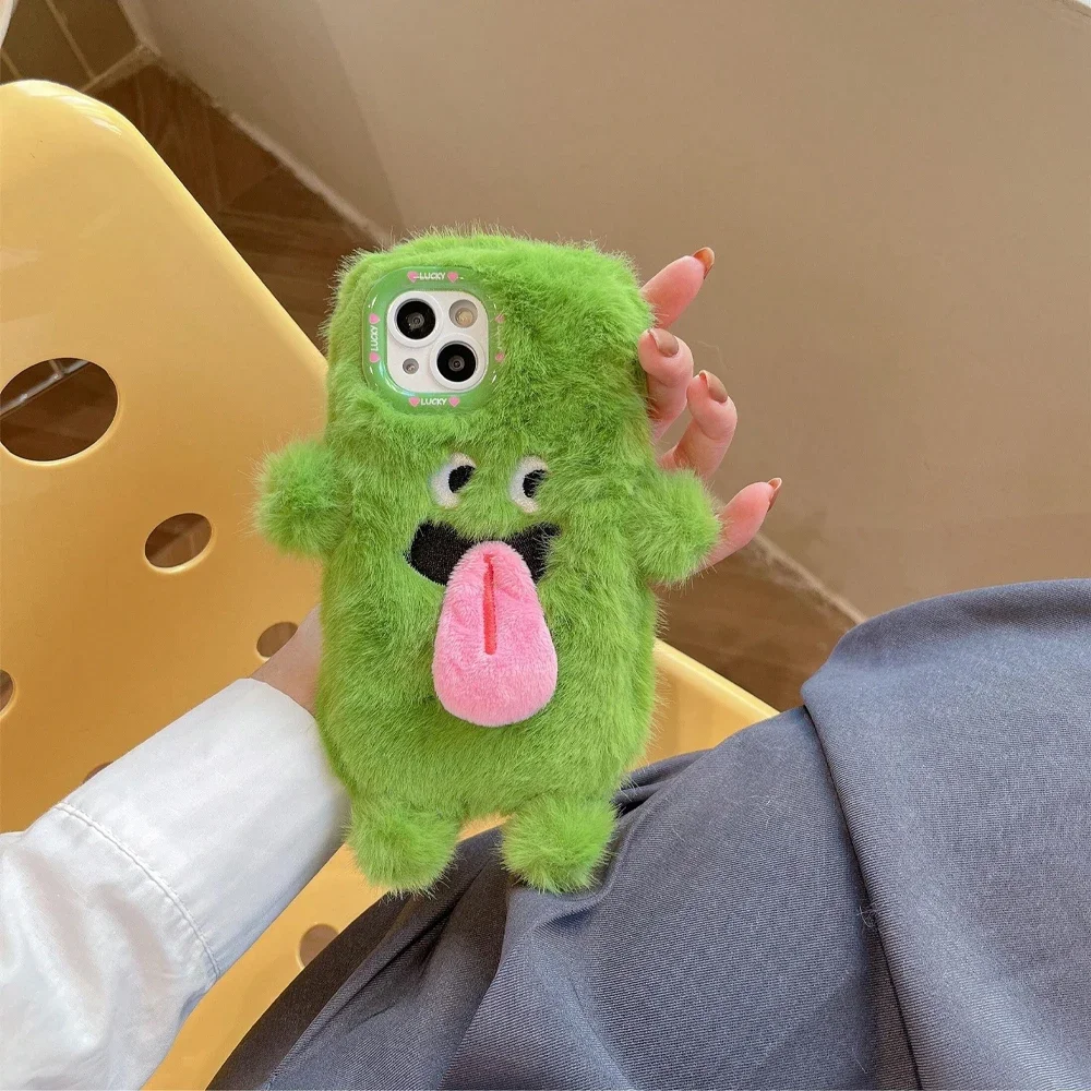 Cute funny plush magnetic sticky tongue monster phone case iPhone 15Pro max 14 11 12 13Pro creative drop resistance phone cover