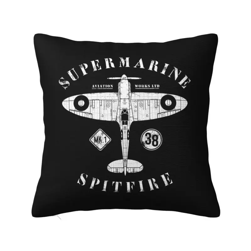 Custom Supermarine Spitfires Throw Pillow Covers Fighter Plane WW2 War Pilot Aircraft Airplane Cushions Cover Square Pillowcase