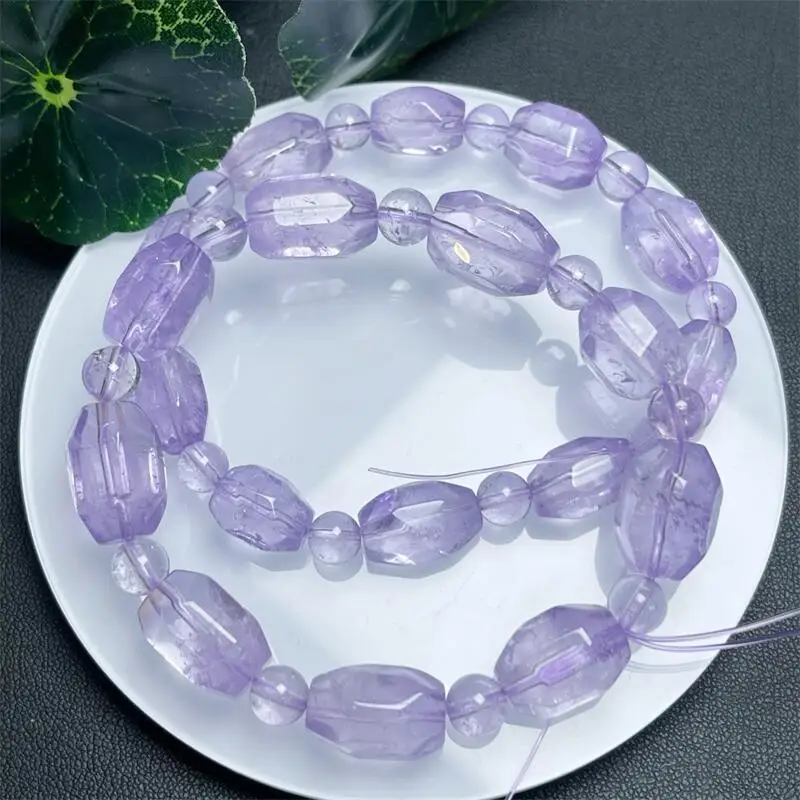 

Natural Lavender Amethyst Freeform Bead Bracelet Handmade Stretch Rope Luxury Jewelry Energy Healing Gift 1PCS