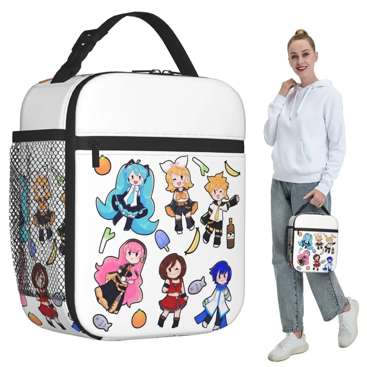 ボーカロイドちびカオス！-ミク-断熱ランチバッグ-女性用-オフィス-クーラー-サーマルフードボックス-トート-ポータブルランチボックス-コンテナ