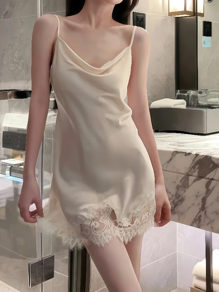 Csón Sexy para Mujer con Tirantes Finos, Bata con Rell en el P, Ropa de Dormir ra de Estilo Lujoso, Vestido de ...