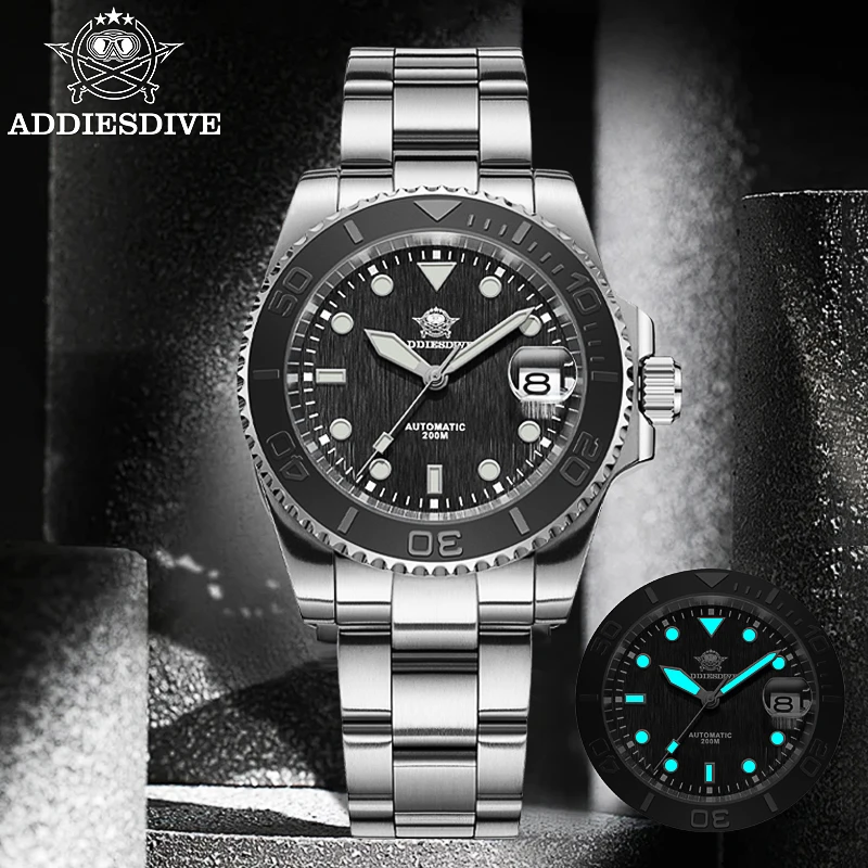 ﻿ ADDIESDIVE Classics Diver Watch Sapphire Glass 20Bar Waterproof BGW9 Luminous Stainless Automatic Watches for Men New AD2087
