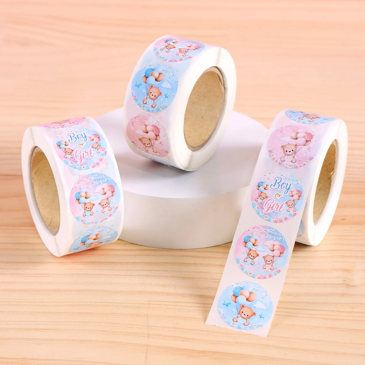 500 قطعة تكشف الجنس ملصقات مستديرة تيدي بير ورقة زجاجة التسمية للجنسين تكشف هدية حفلة مغلف الديكور #2