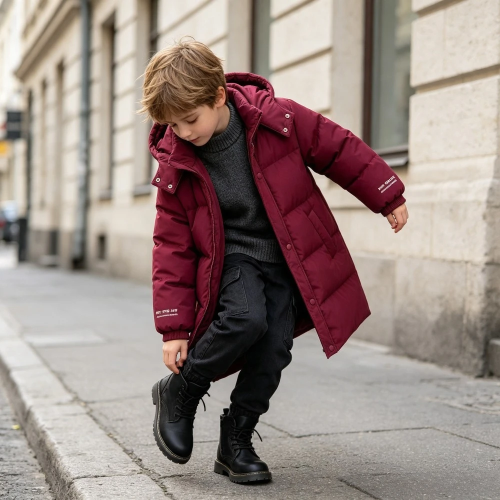 Kids Long Hooded Winter Coat Thick Padded Jacket Windproof Cuffs High Collar Boys Girls Warm Casual Quilted Outerwear 2026 New