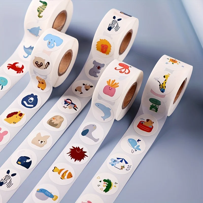 500pcs/Roll Marine Animal Stickers, round Disposable, Students' Reward Stickers