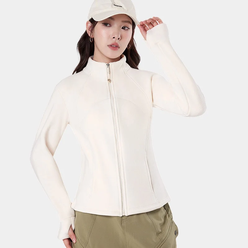 Autumn Winter Slim Fit Jackets Women 2026 Solid Zipper-Up Long Sleeve Fleece Caots Woman Korean Stand Collar Yoga Sweatshirt