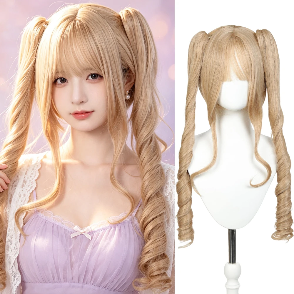 Synthetic 24 Inch Gold Lolita Detachable Claw Clip Double Ponytail Wig Halloween Cosplay Heat Resistant Fiber Hair Accessories