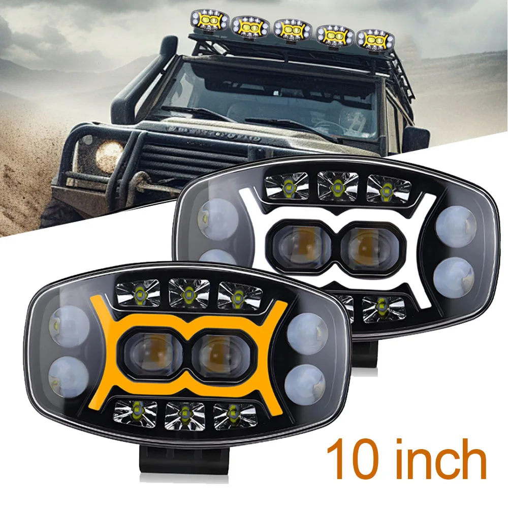 

10" LED Light Off road Headlight Spotlight Truck Auxiliary Square Car Driving Flash White Amber 10 Inch Work Lamp Trailer BUS