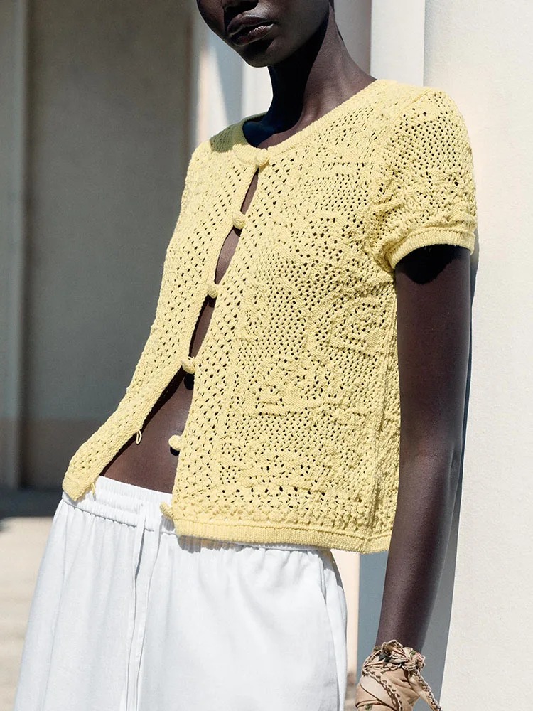 Nuova estate donna lavorata a maglia casual rotonda Ne ort Sve Top versatile tessuto a gancio confortevole traspirante colore pendolari...
