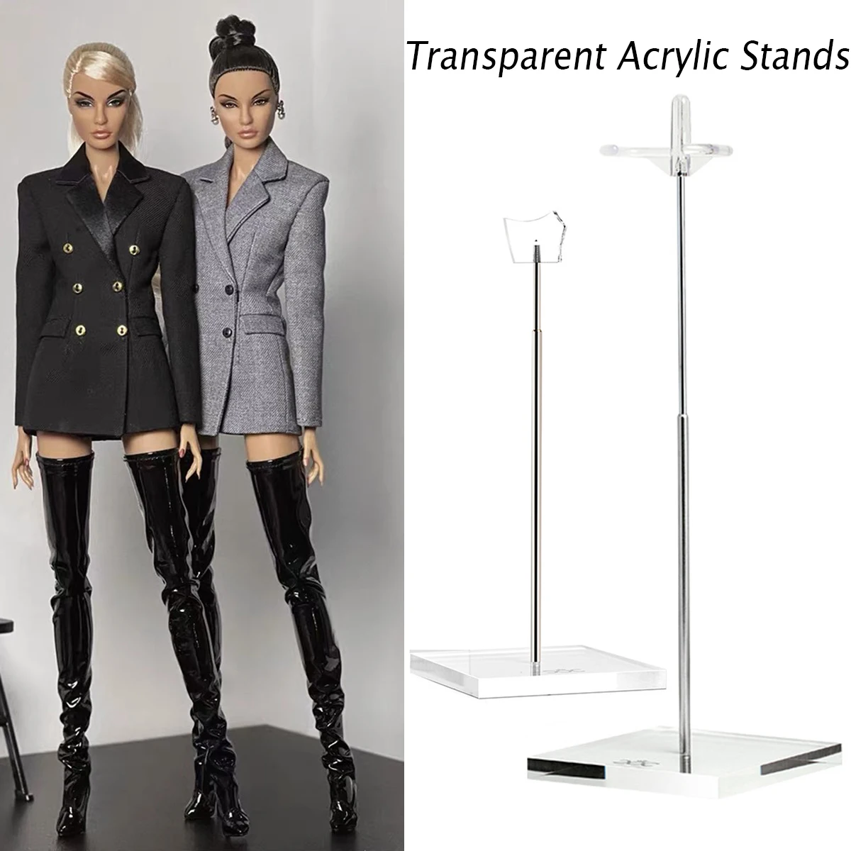 Transparent Adjustable Acrylic Standing Bracket 1/6 BJD Supermodel Doll Card Waist Stands For Display Doll Stand Accessories