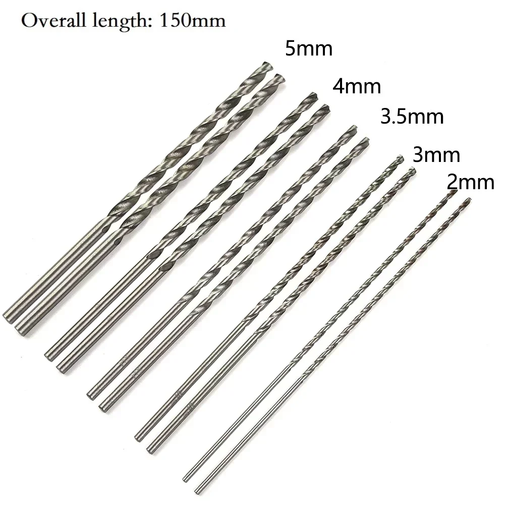 10pcs 150mm Extra Long HSS High Speed Steel Drill Bit Set Straight Shank Auger Bits For Rotary Tool 2mm 3mm 3.5mm 4mm 5mm