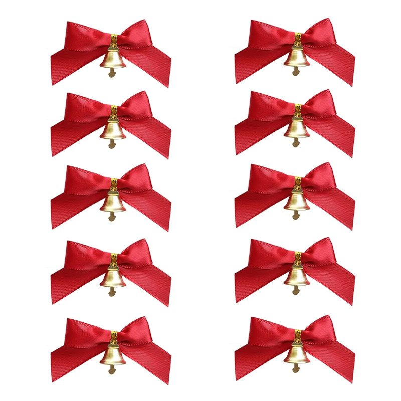 

10Pcs Red Cute Christmas Bowknot With Bells Wreath Xmas Tree Hanging Ornament Christmas Party Decorations Home New Year Navidad
