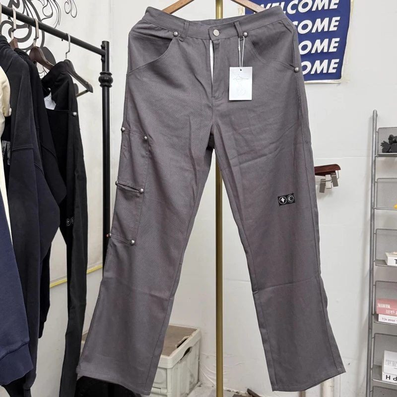 

Европейский и американский тренд THUG CLUB, повседневные брюки High Street, простые модные брюки с прямыми штанинами и заклепками, Клубные брюки