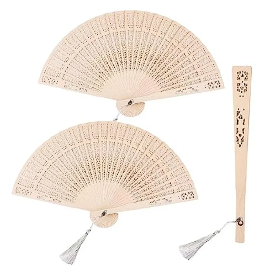 

3 PCS Wooden Folding Fans Handheld Vintage Wood Hand Fan Foldable Chinese Sandalwood Fans with Tassels for Women Wedding Favors